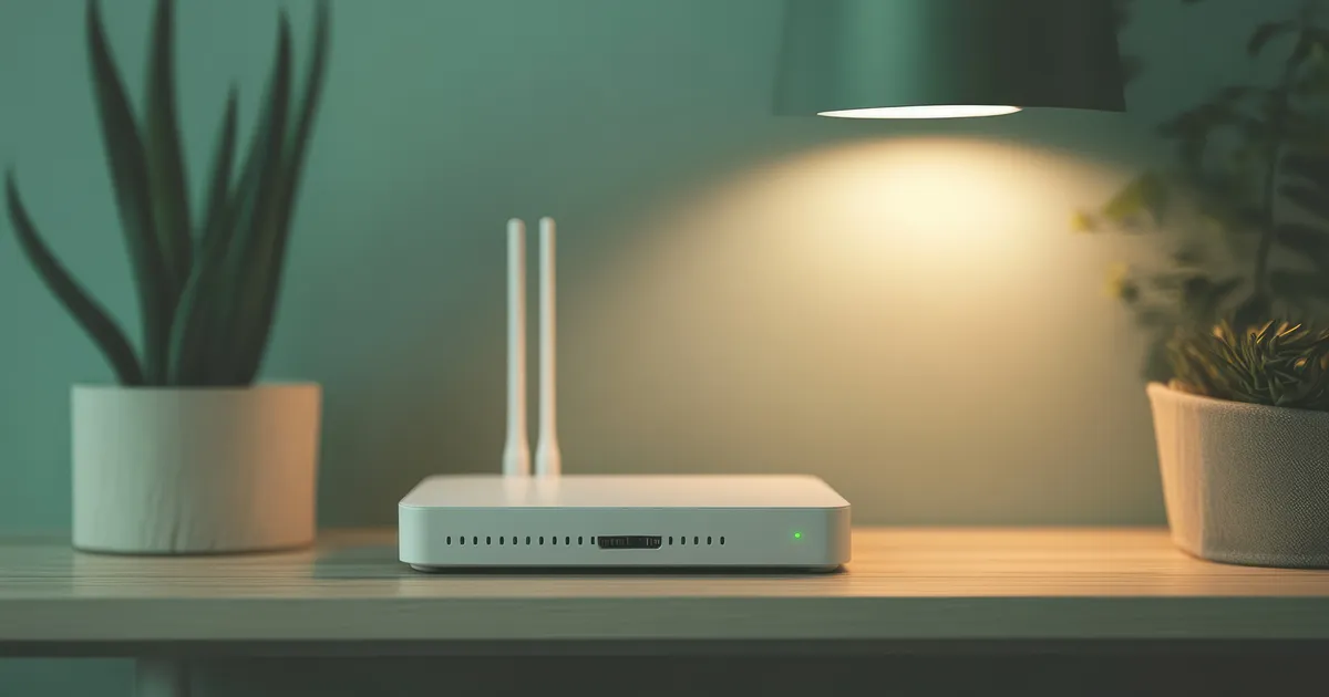 Wireless router set up in a living space for whole-home Wi-Fi coverage