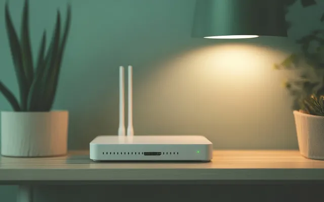 Wireless router set up in a living space for whole-home Wi-Fi coverage