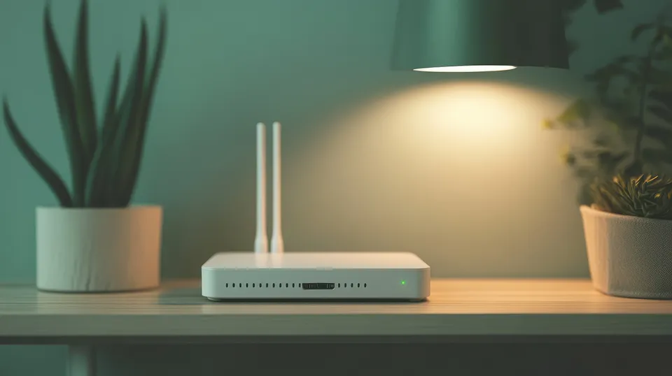 Wireless router set up in a living space for whole-home Wi-Fi coverage
