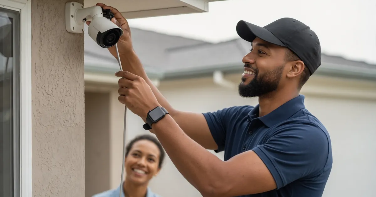 Technician mounting a TV on a wall