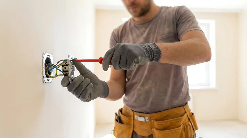 Technician organizing wiring