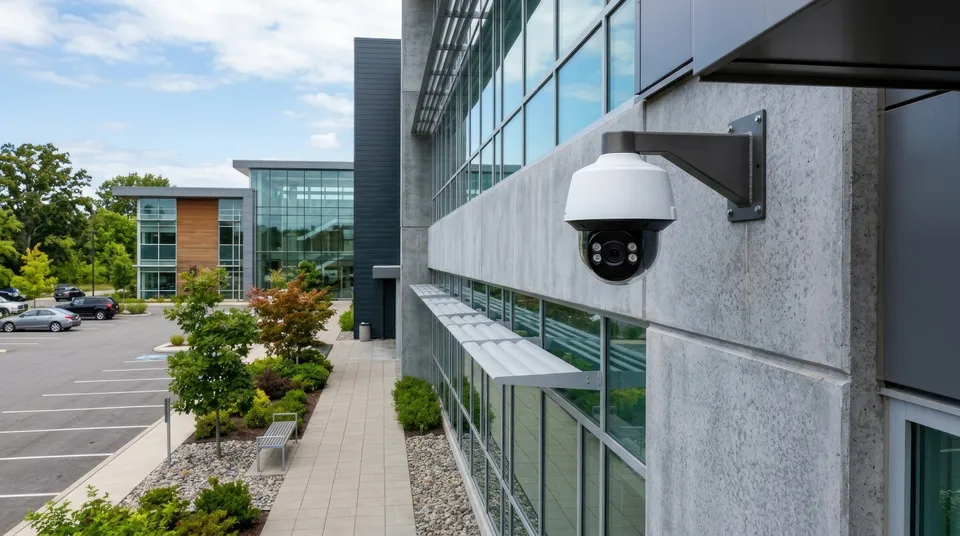 Commercial security camera on an office building