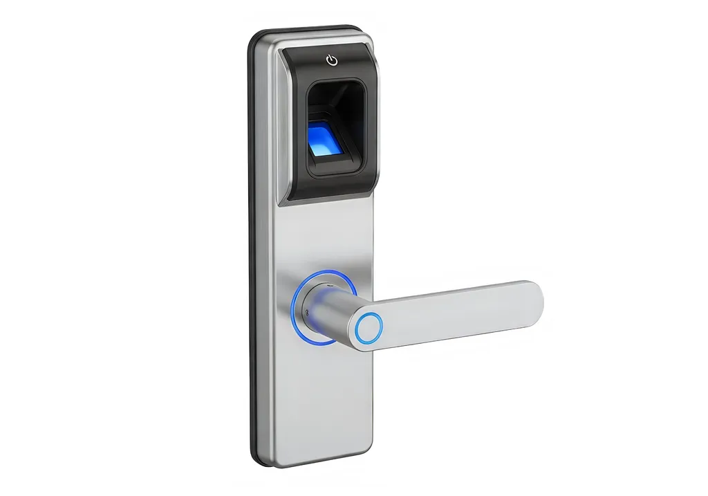 Smart lock with fingerprint access on a home entry door